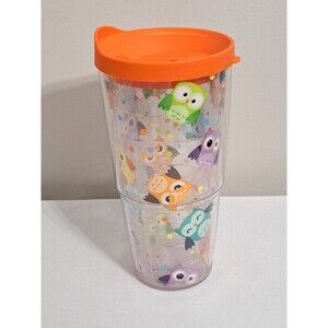 Tervis Tumbler Owls 24 oz Double Wall Orange Lid Travel Cup Made In USA